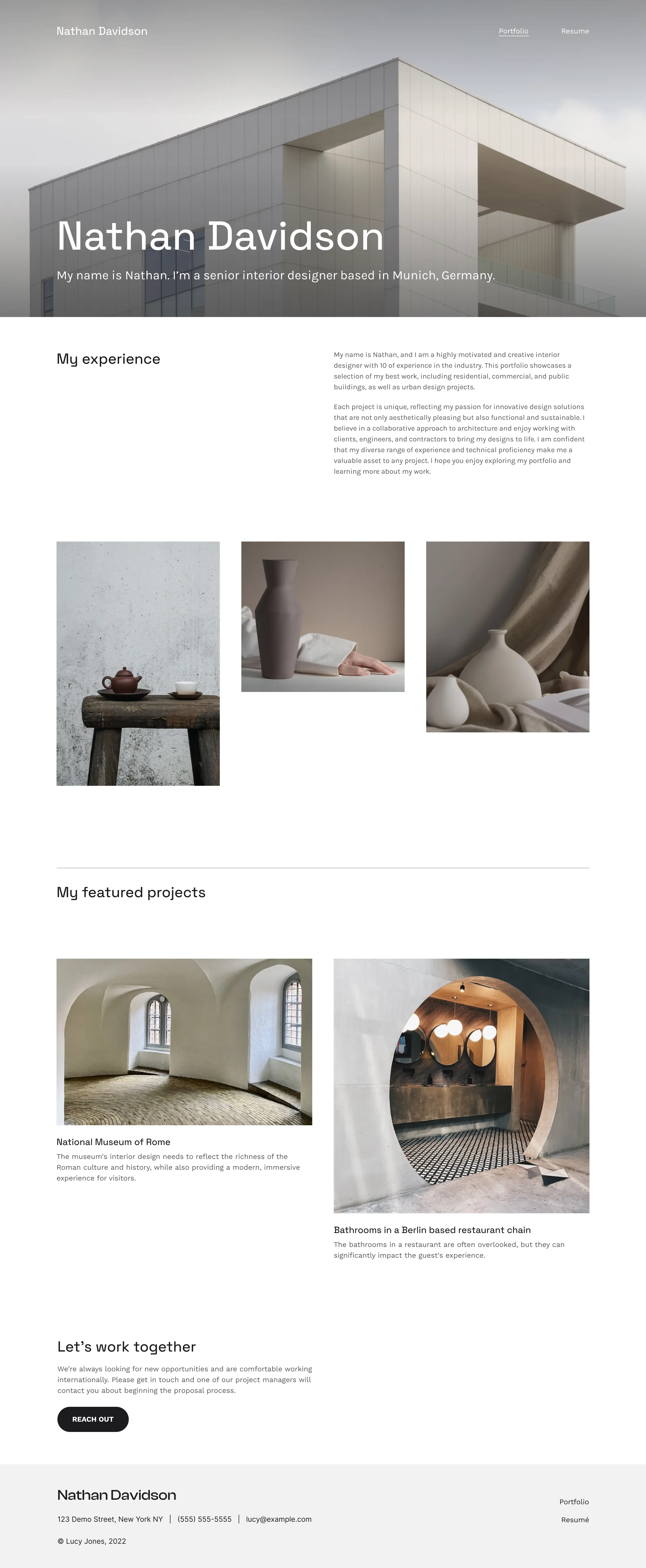 An architecture portfolio website example made with Archifolio